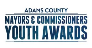 Adams County Mayors & Commissioners Youth Awards logo, bold blue text