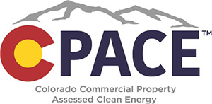C-PACE logo featuring mountains, "Colorado Commercial Property Assessed Clean Energy" text.