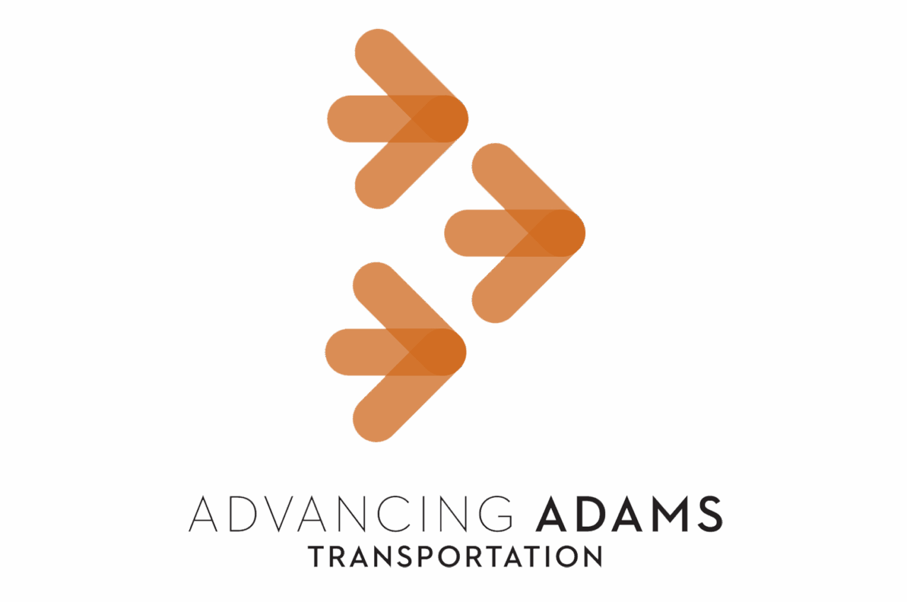Orange arrows logo with text "Advancing Adams Transportation"