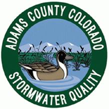 Adams County Colorado Stormwater Quality logo with a duck in water.