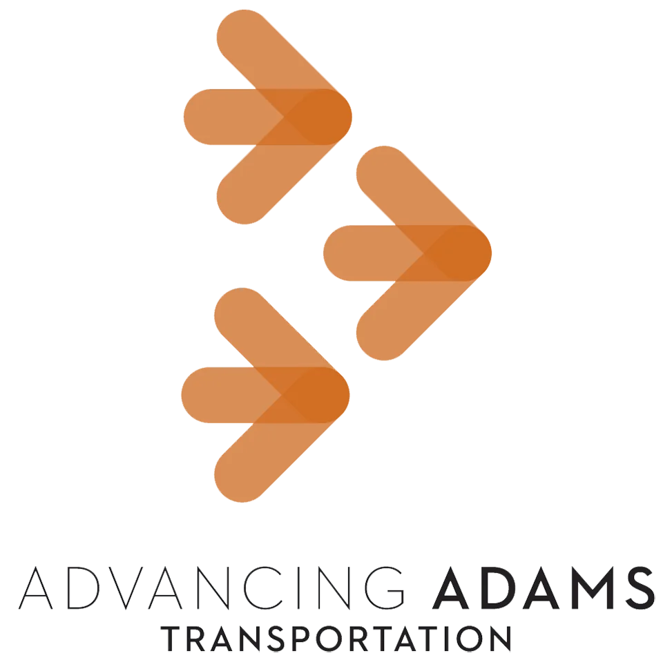 Advancing Adams Transportation logo with three overlapping orange arrows pointing right