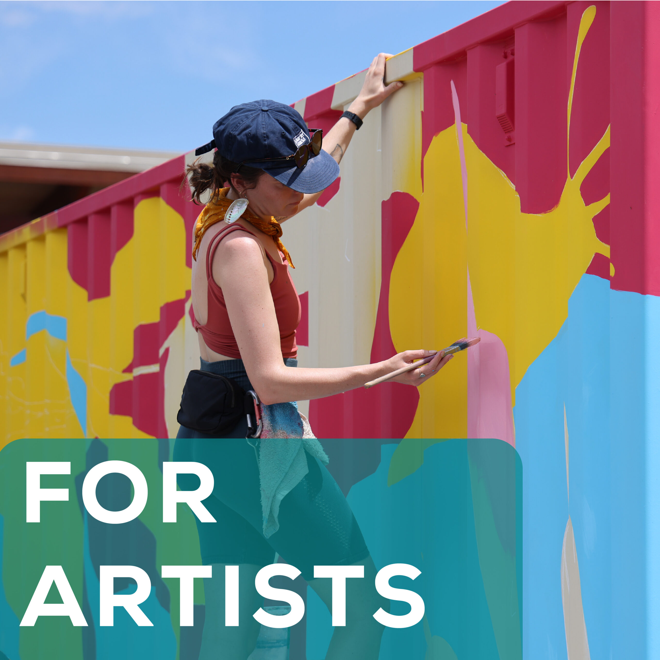 Artist painting colorful mural on a wall, text reads "For Artists"