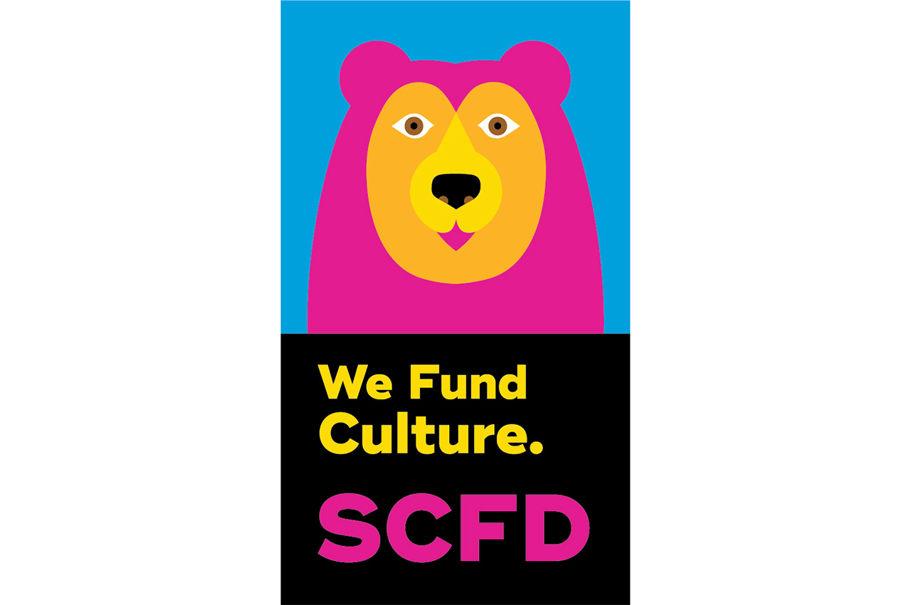Colorful bear illustration with text: "We Fund Culture. SCFD"