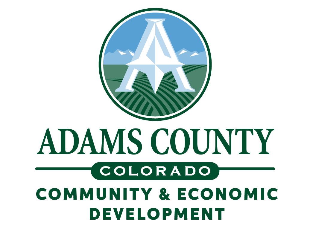 Adams County Community & Economic Development logo; large "A" over farmland and mountains.