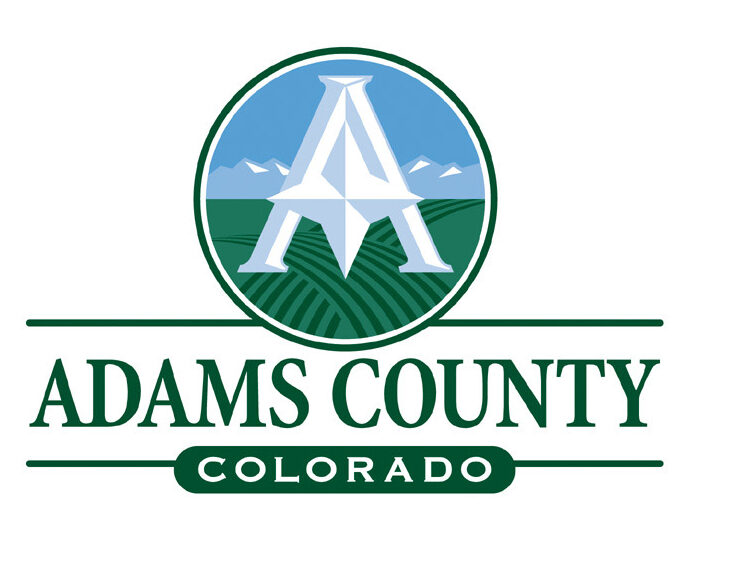 Adams County Colorado logo with stylized 'A' and mountain landscape